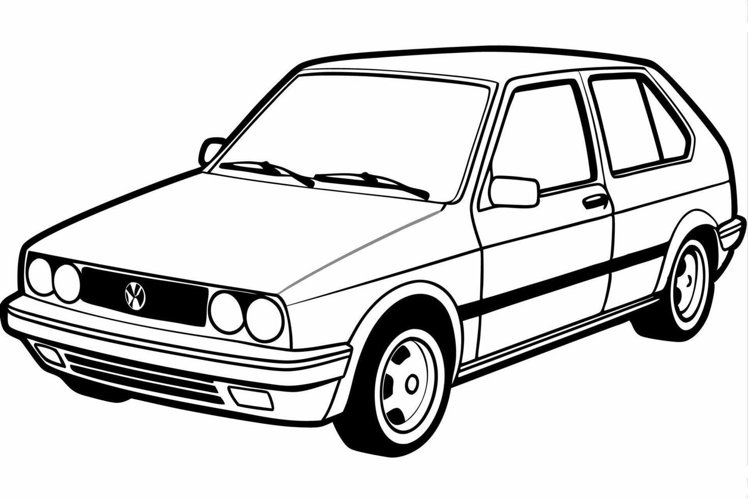 Volkswagen Golf Car Illustration with White Background Cartoons, Clipart, Line Art, Volkswagen Golf car illustration with a white background, perfect for various design uses vector