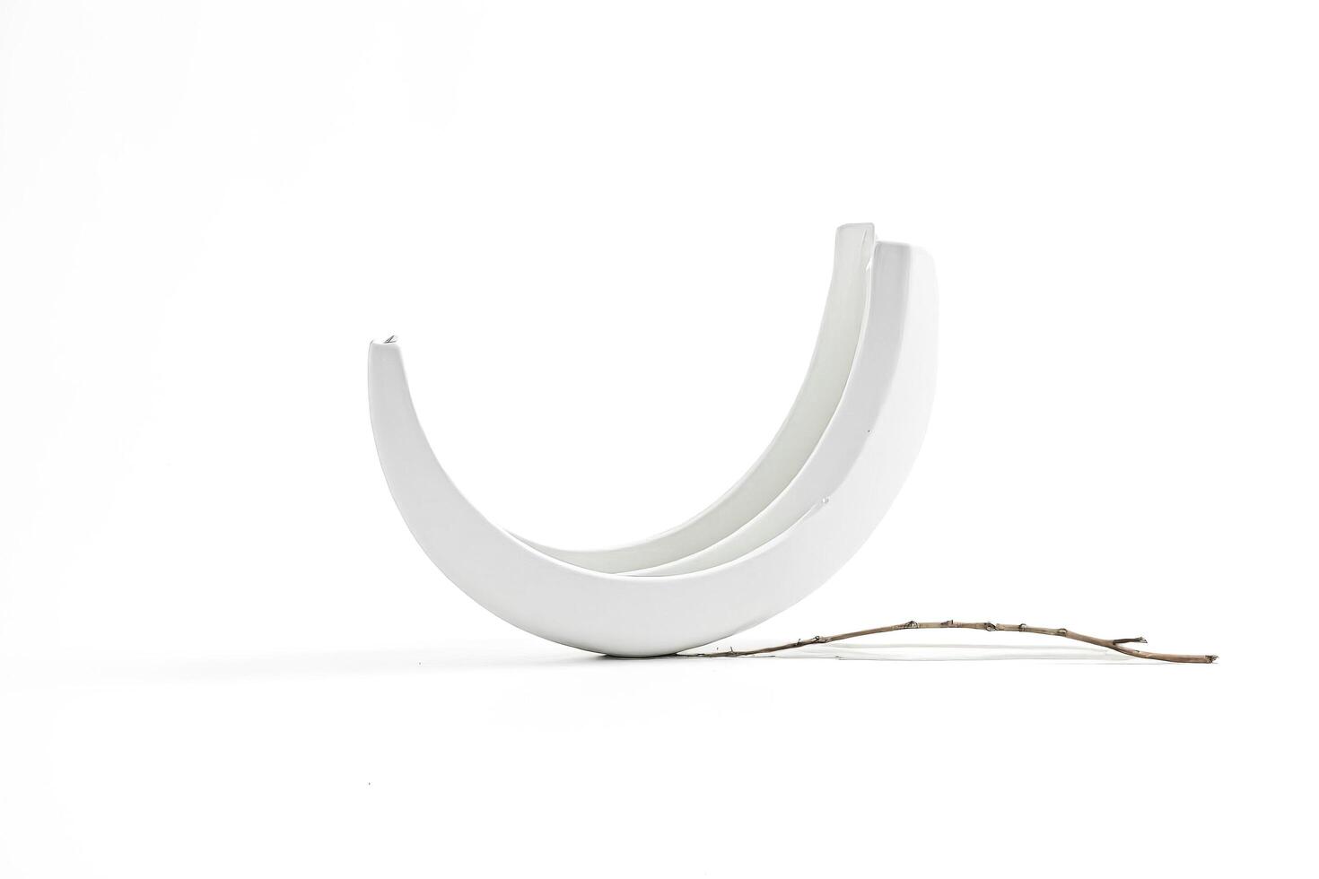 White ceramic vase with branch on white background photo