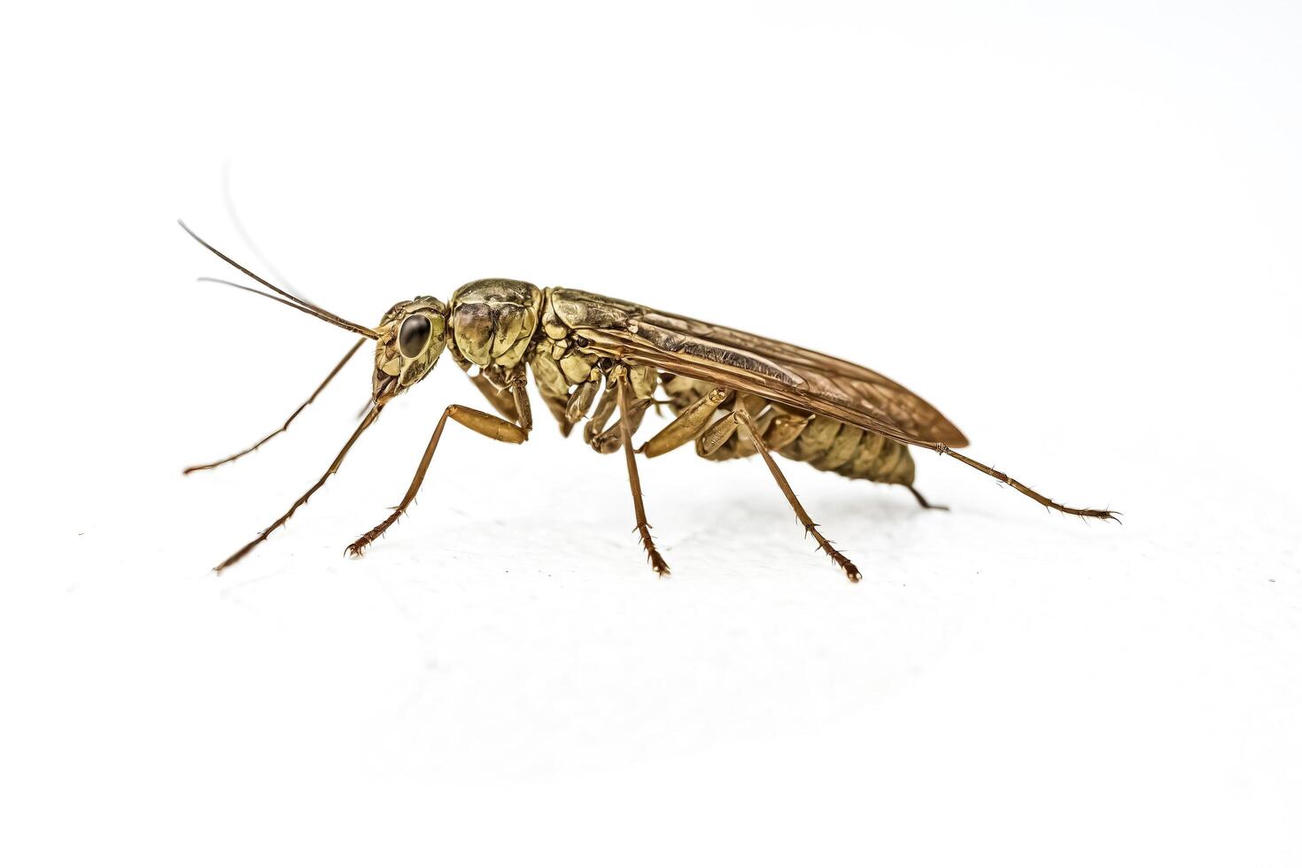 Brown insect with large eyes isolated on white background photo