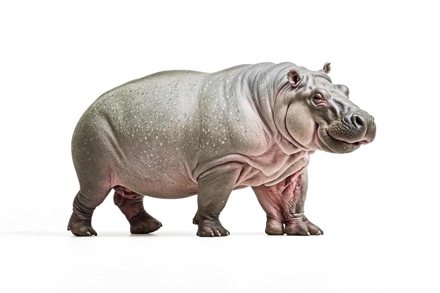 Hippopotamus standing on white background photo