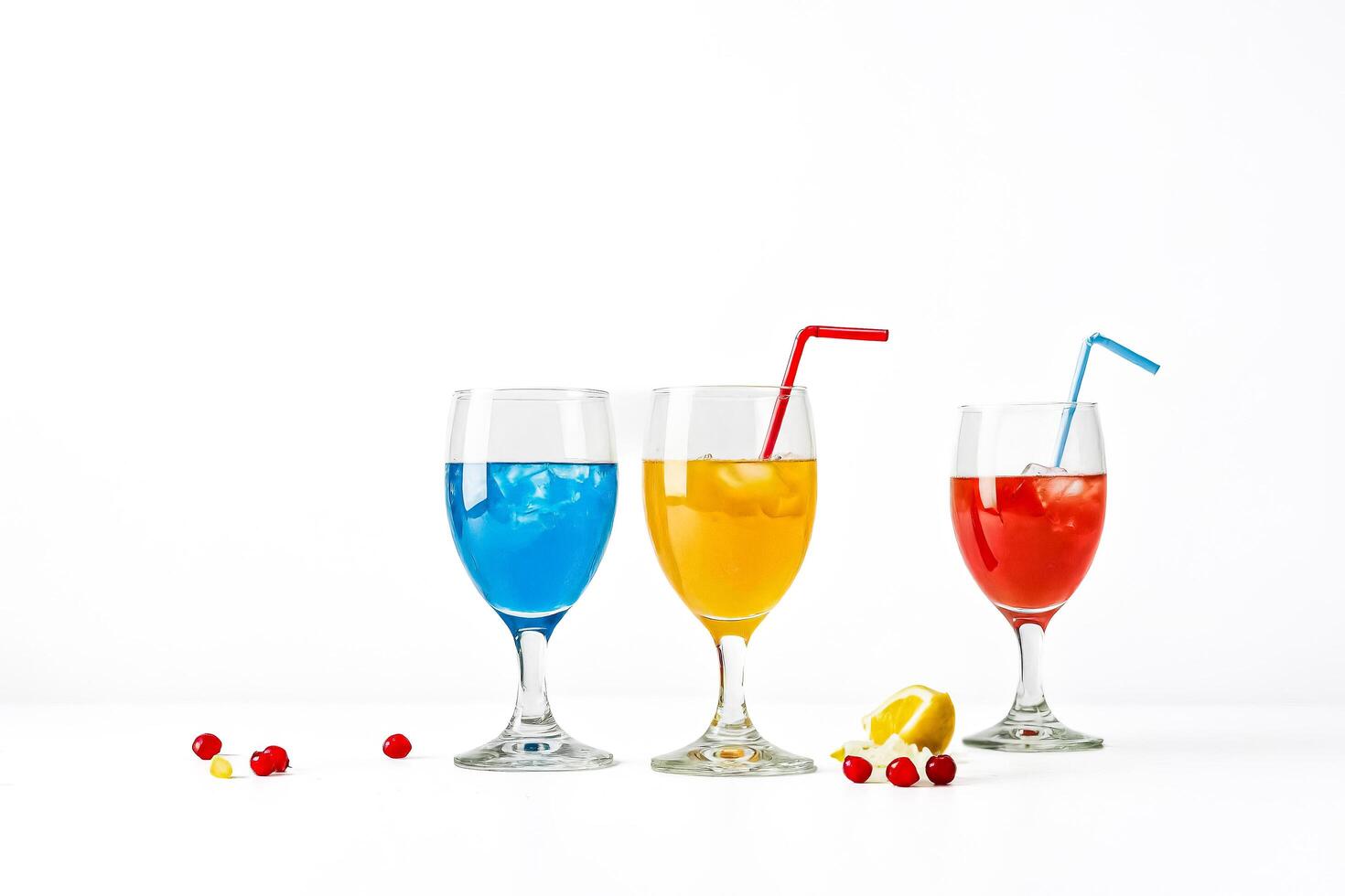 Three colorful cocktails with ice photo