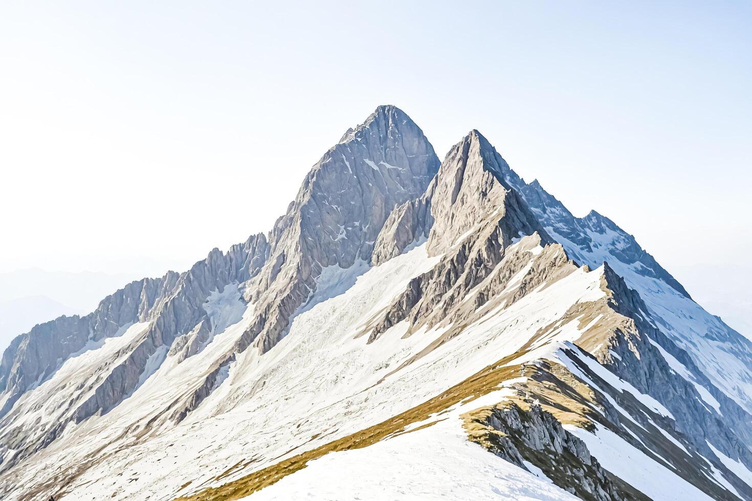 Snow-capped mountain peak with a clear blue sky photo
