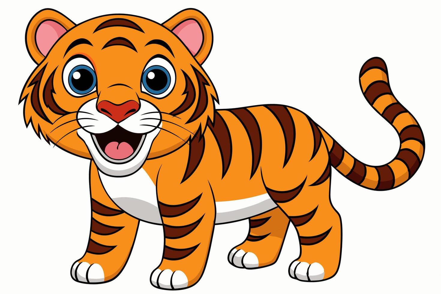 Funny Tiger on White Background Illustration, Cartoons, Clipart, and Line Art Design, Funny tiger illustration in , cartoons, clipart, and line art on a white background. vector