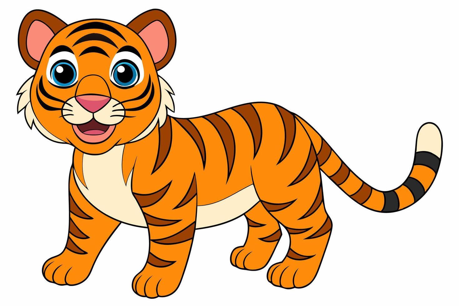Funny Tiger on White Background Illustration, Cartoons, Clipart, and Line Art Design, Funny tiger illustration in , cartoons, clipart, and line art on a white background. vector