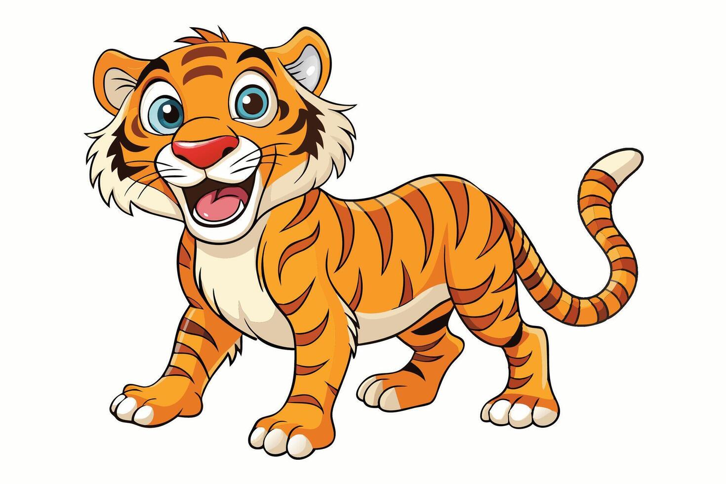 Funny Tiger on White Background Illustration, Cartoons, Clipart, and Line Art Design, Funny tiger illustration in , cartoons, clipart, and line art on a white background. vector