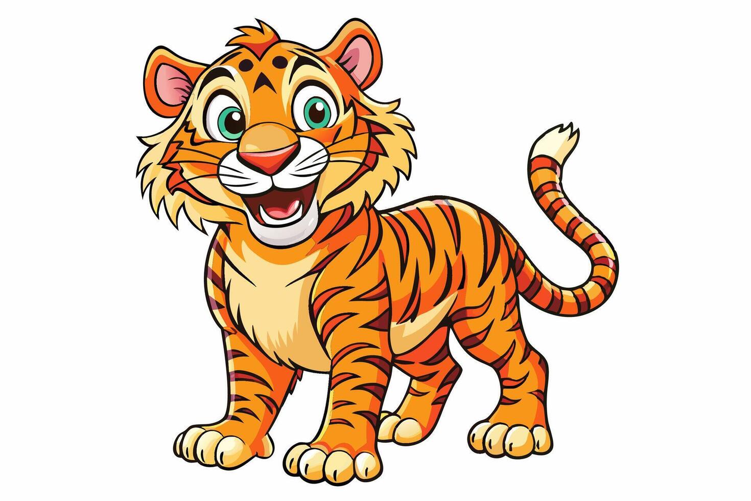 Funny Tiger on White Background Illustration, Cartoons, Clipart, and Line Art Design, Funny tiger illustration in , cartoons, clipart, and line art on a white background. vector