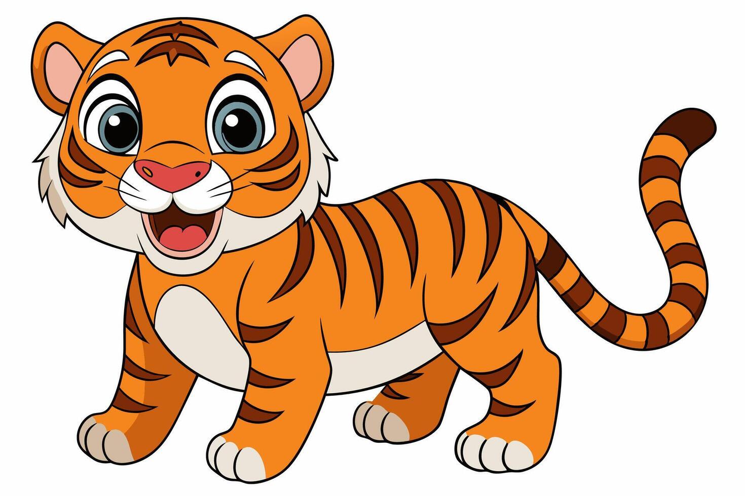 Funny Tiger on White Background Illustration, Cartoons, Clipart, and Line Art Design, Funny tiger illustration in , cartoons, clipart, and line art on a white background. vector