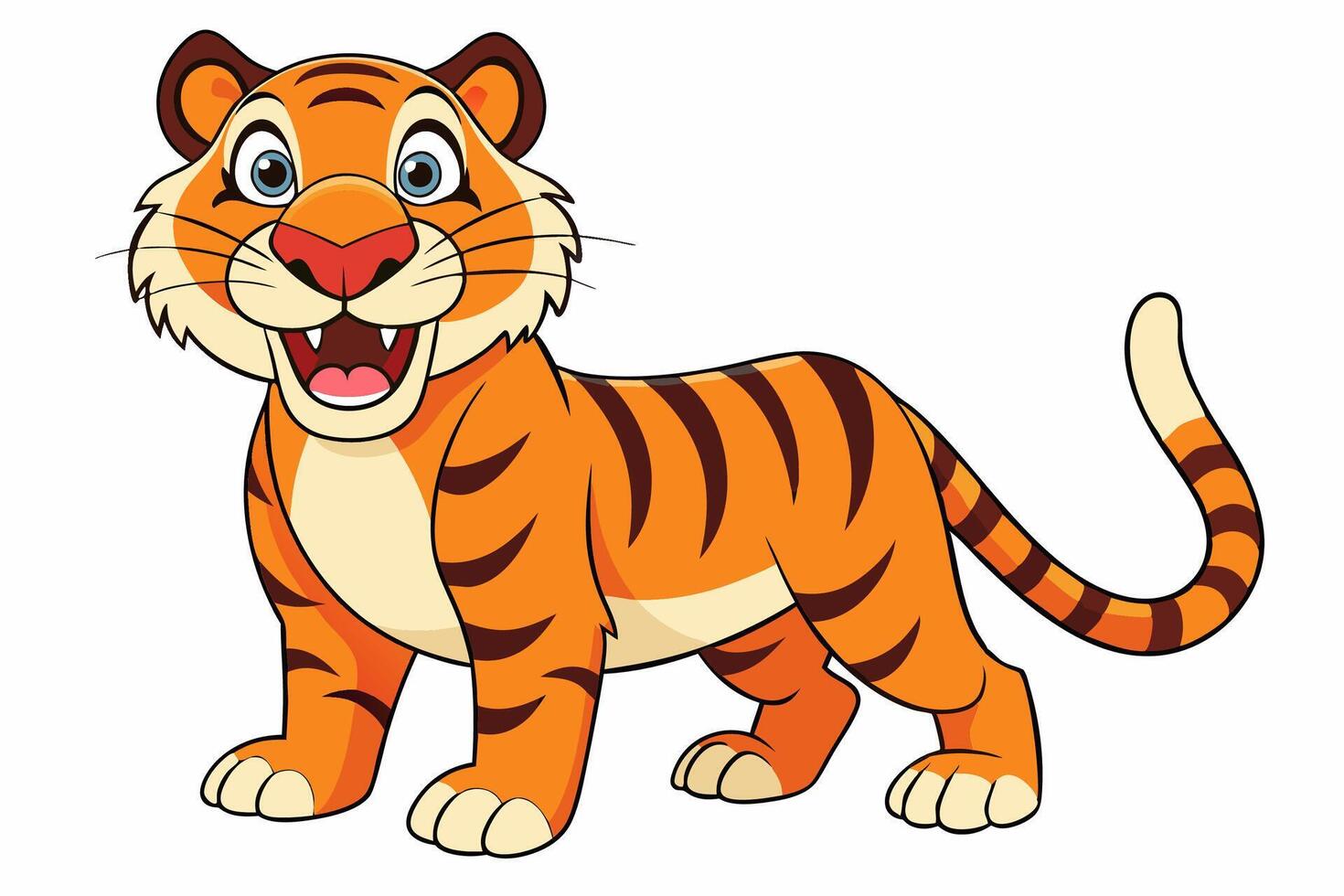 Funny Tiger on White Background Illustration, Cartoons, Clipart, and Line Art Design, Funny tiger illustration in , cartoons, clipart, and line art on a white background. vector