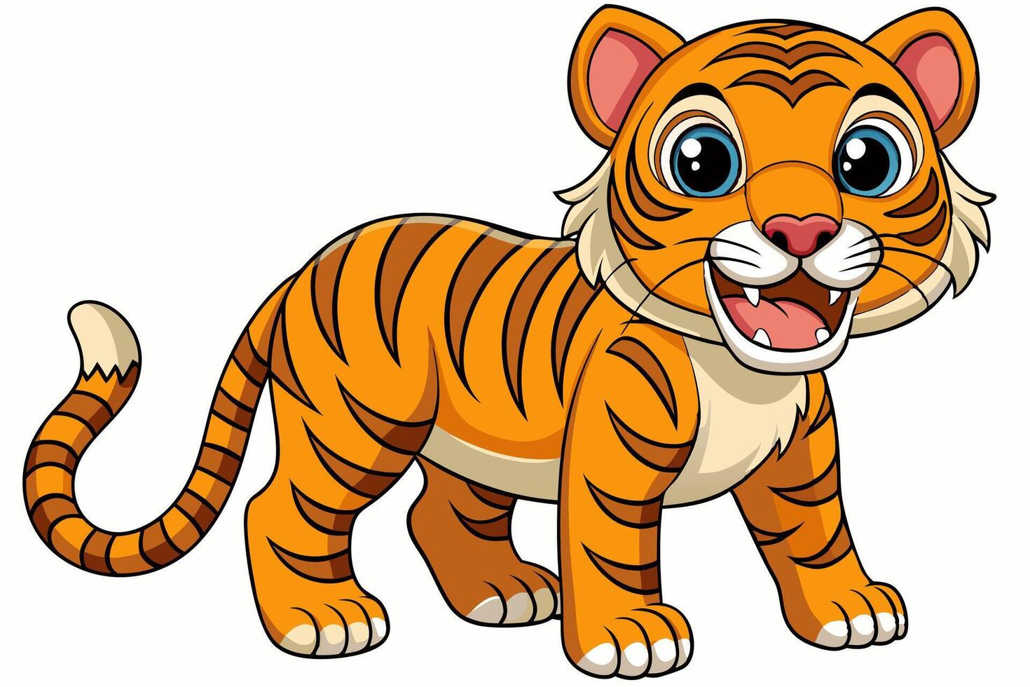 Funny Tiger on White Background Illustration, Cartoons, Clipart, and Line Art Design, Funny tiger illustration in , cartoons, clipart, and line art on a white background. vector