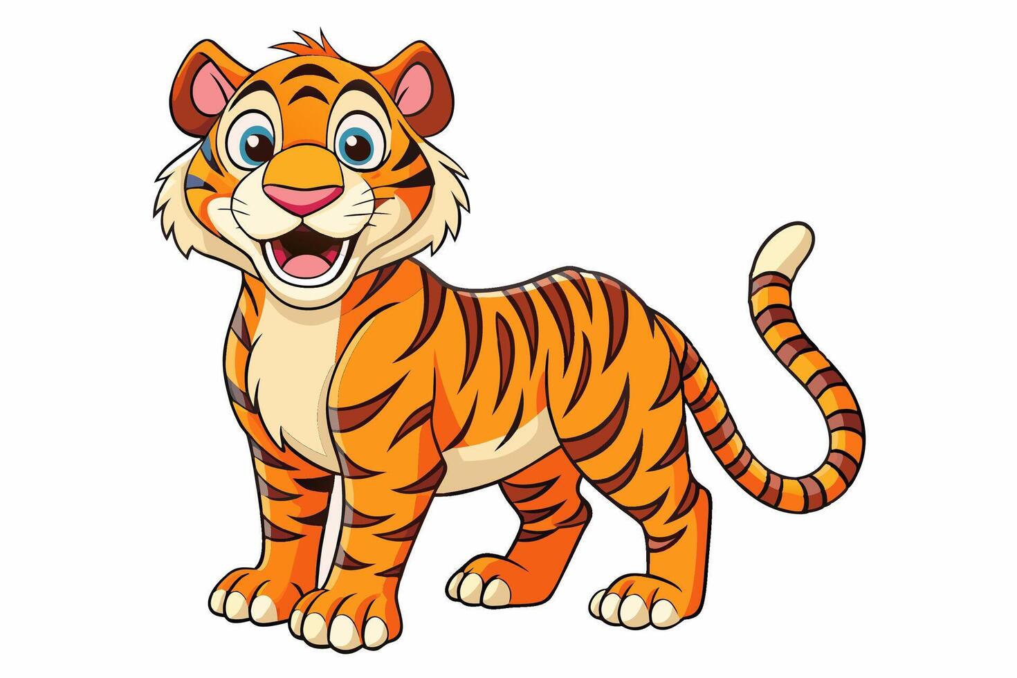 Funny Tiger on White Background Illustration, Cartoons, Clipart, and Line Art Design, Funny tiger illustration in , cartoons, clipart, and line art on a white background. vector