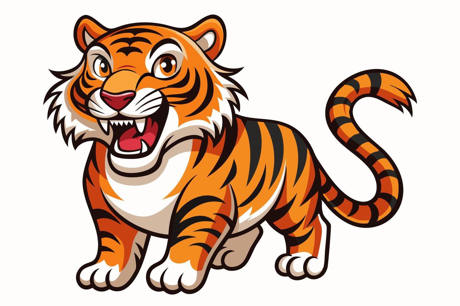 Funny Tiger on White Background Illustration, Cartoons, Clipart, and Line Art Design, Funny tiger illustration in , cartoons, clipart, and line art on a white background. vector