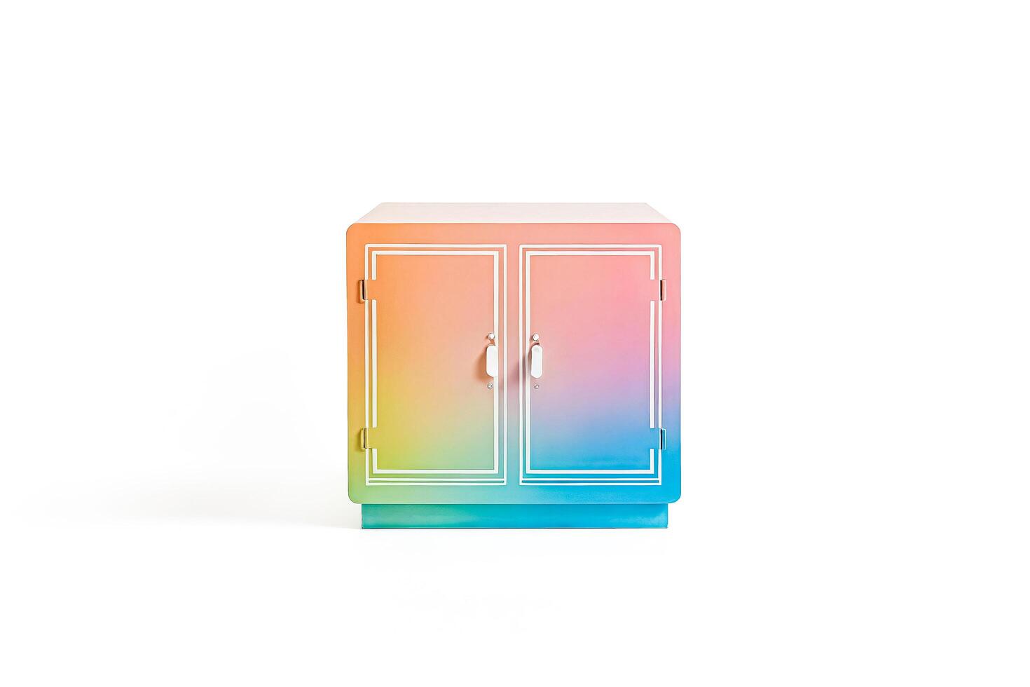 Colorful Gradient Cabinet with White Door Handles photo