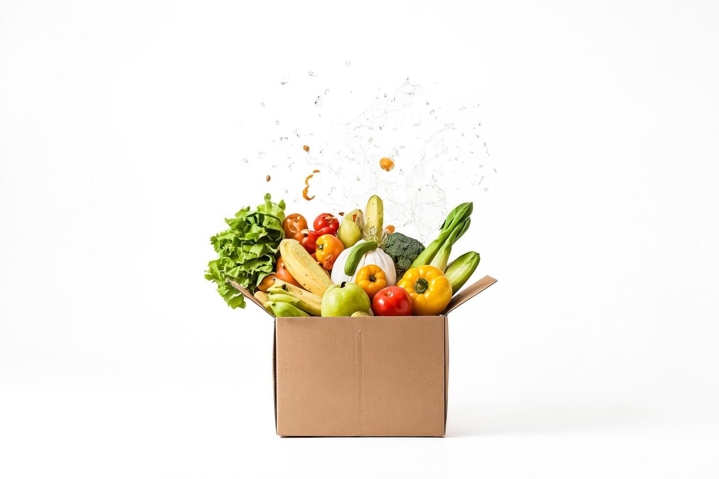 Fresh Produce Exploding from a Cardboard Box photo