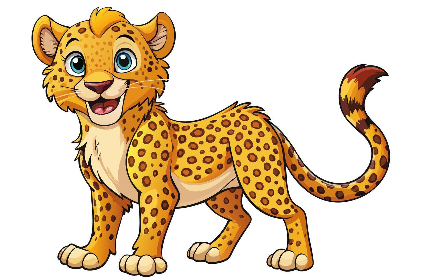 Funny Cheetah Illustration, Cartoon Clipart, and Line Art Design on White Background, Funny cheetah illustration, cartoon clipart, and line art design on white background. vector