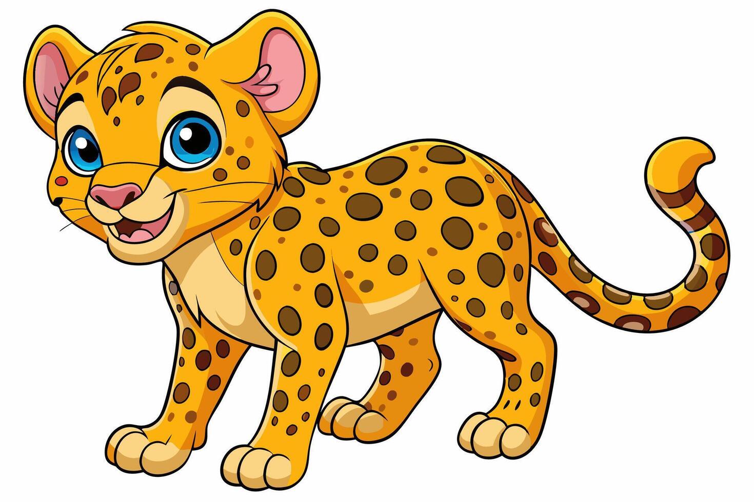 Funny Cheetah Illustration, Cartoon Clipart, and Line Art Design on White Background, Funny cheetah illustration, cartoon clipart, and line art design on white background. vector