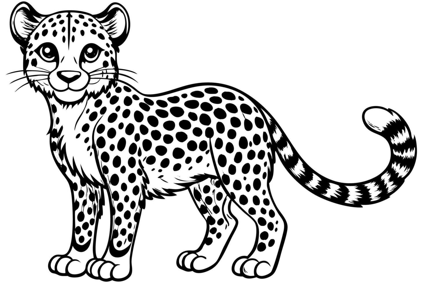 Funny Cheetah Illustration, Cartoon Clipart, and Line Art Design on White Background, Funny cheetah illustration, cartoon clipart, and line art design on white background. vector