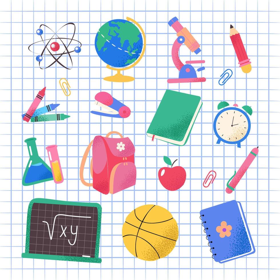 Y2k school elements set, y2k school elements, y2k school and education set vector