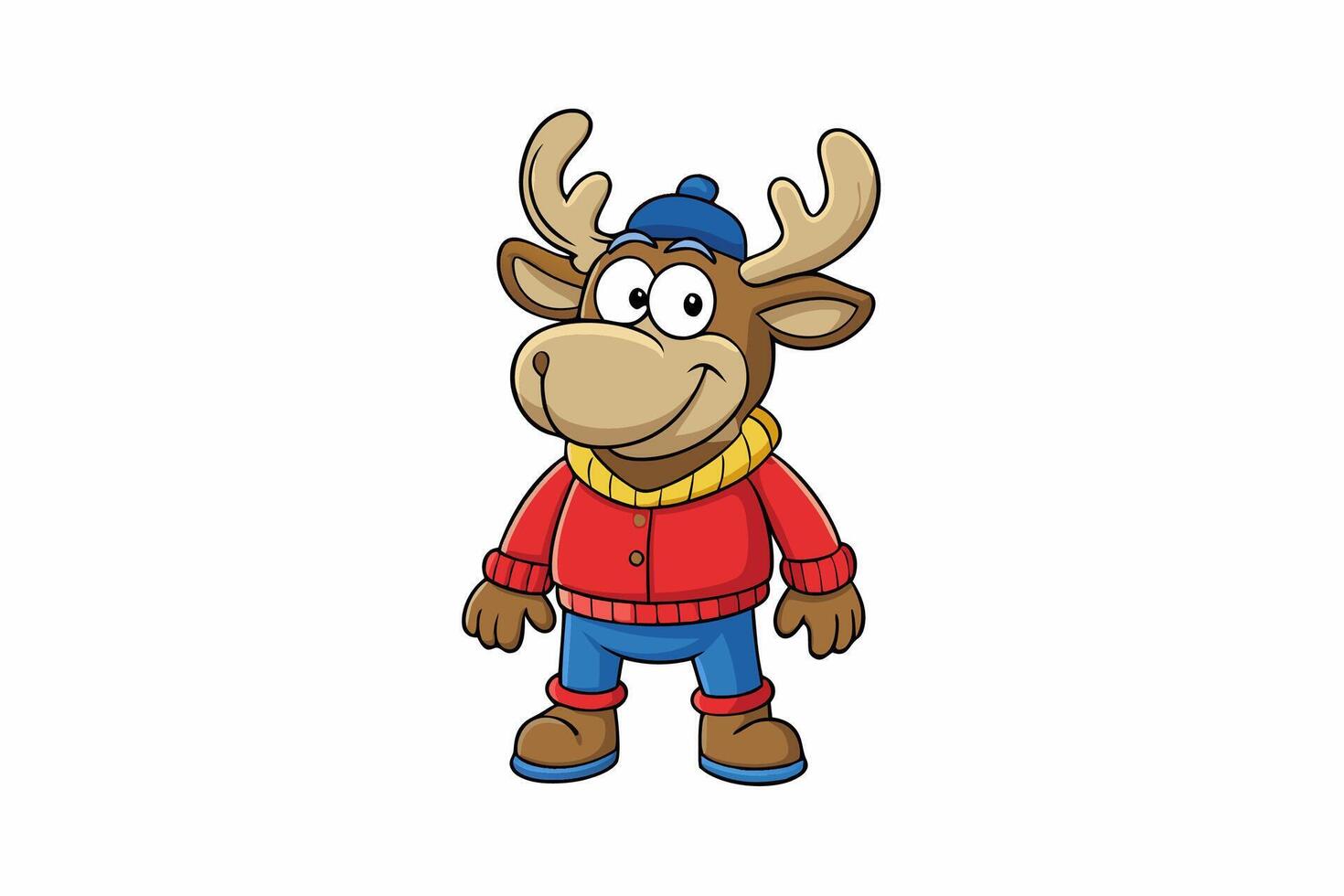Funny Moose Illustration, Cartoon, Clipart, and Line Art Design on White Background, Funny moose illustration, cartoon, clipart, and line art design on a white background vector