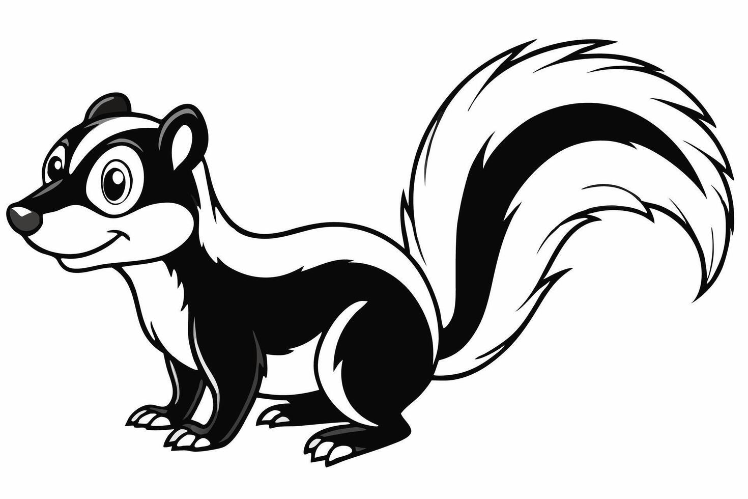 Funny Skunk Illustration Cartoons, Clipart, and Line Art Design on White Background, Funny skunk illustration featuring cartoons, clipart, and line art on a white background. vector