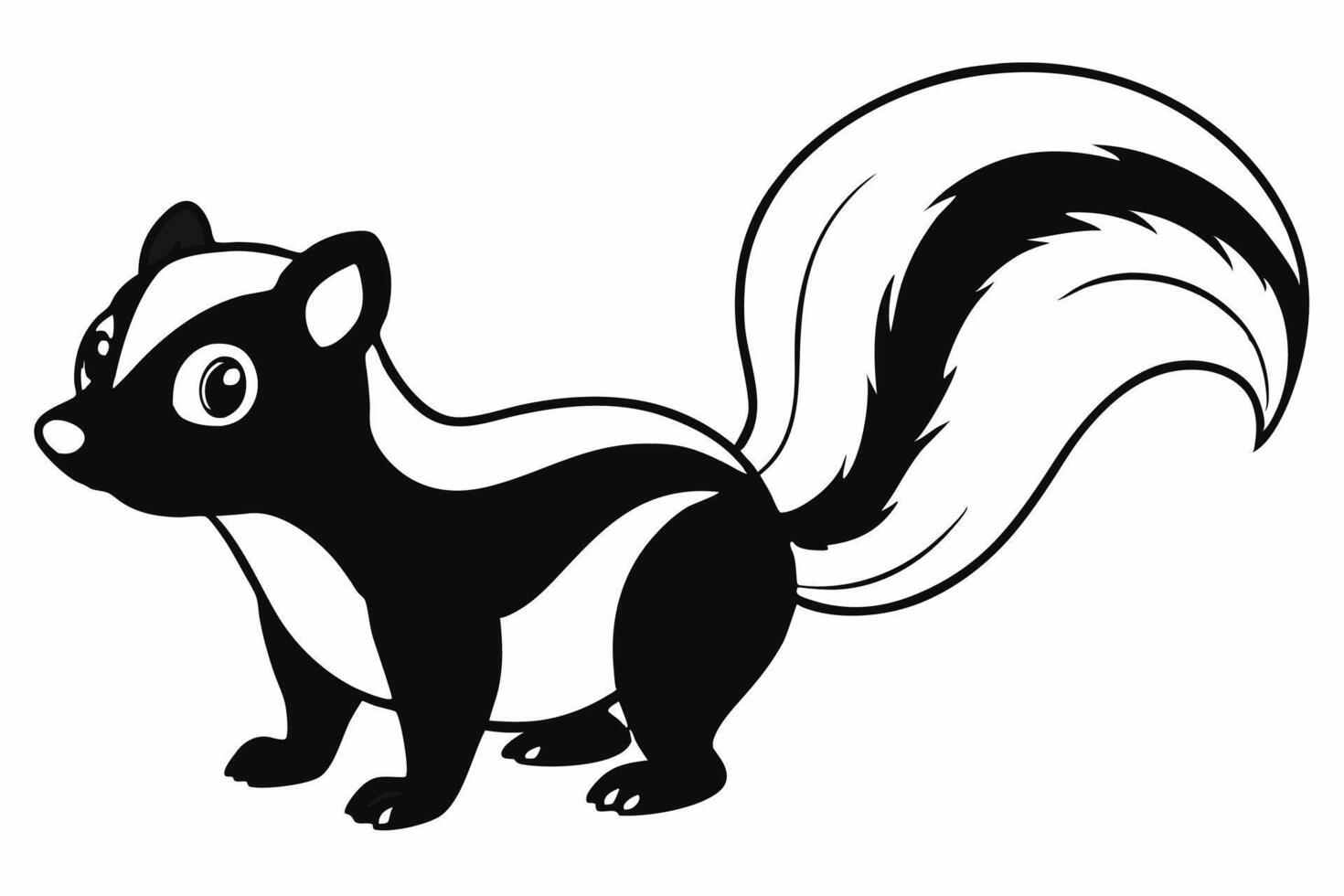 Funny Skunk Illustration Cartoons, Clipart, and Line Art Design on White Background, Funny skunk illustration featuring cartoons, clipart, and line art on a white background. vector