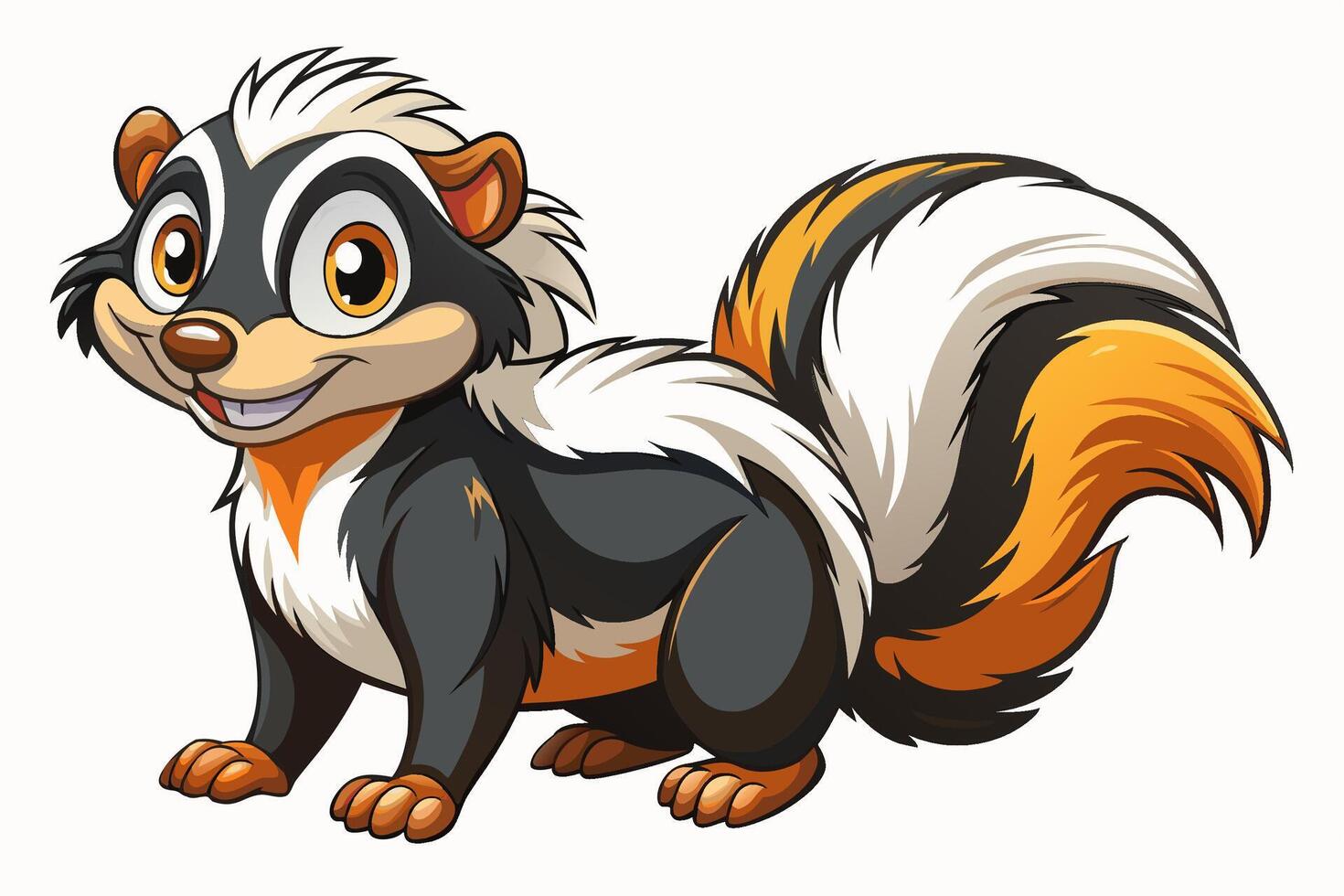 Funny Skunk Illustration Cartoons, Clipart, and Line Art Design on White Background, Funny skunk illustration featuring cartoons, clipart, and line art on a white background. vector