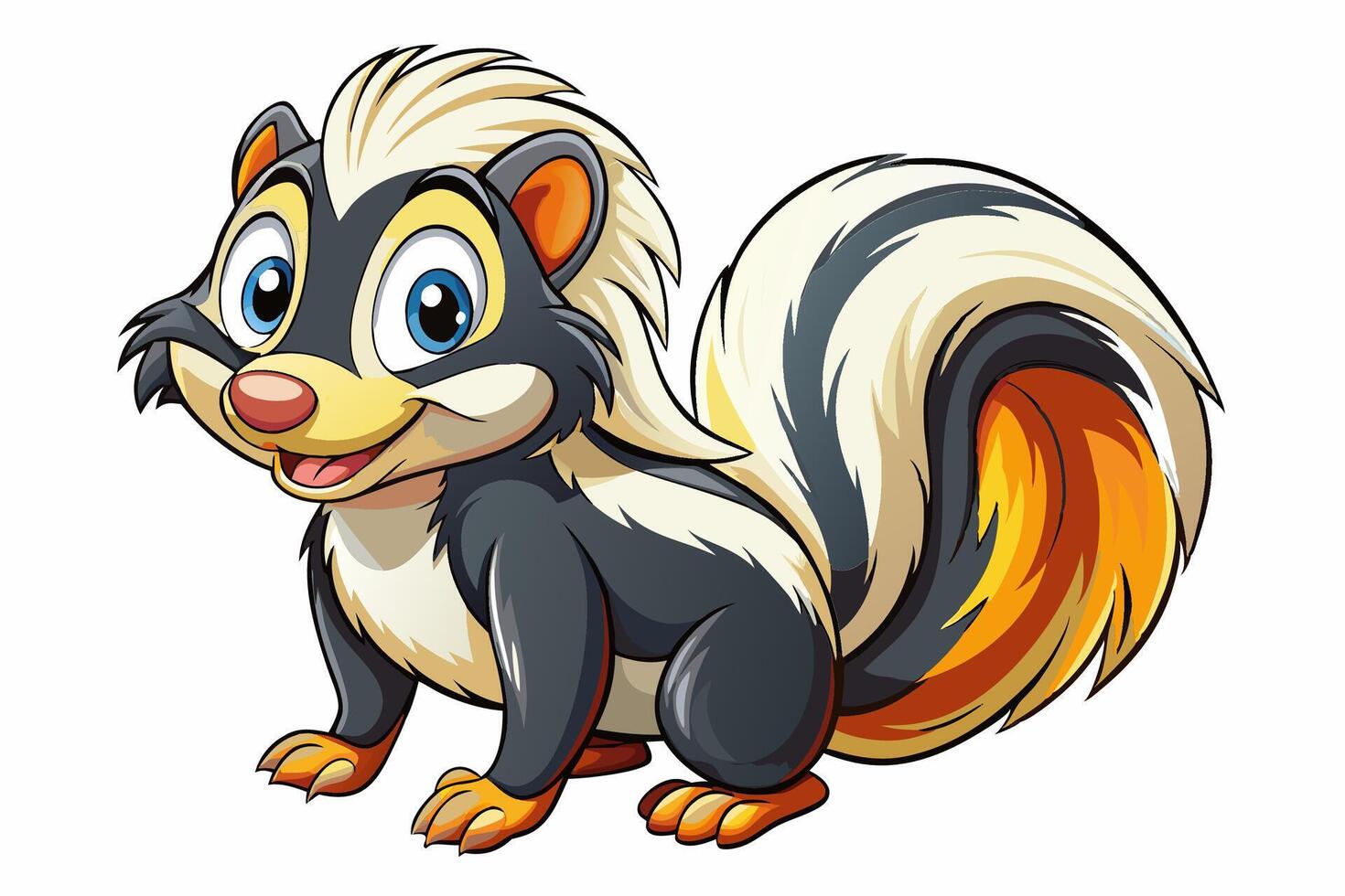 Funny Skunk Illustration Cartoons, Clipart, and Line Art Design on White Background, Funny skunk illustration featuring cartoons, clipart, and line art on a white background. vector