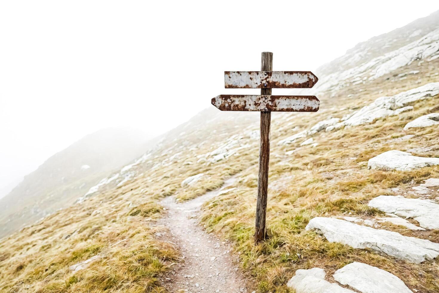 Rusty Signpost on a Mountain Path photo