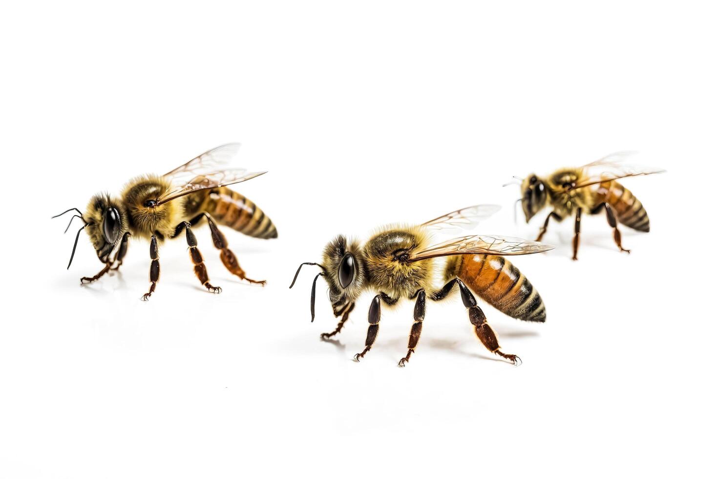 Three Honey Bees on White Background photo