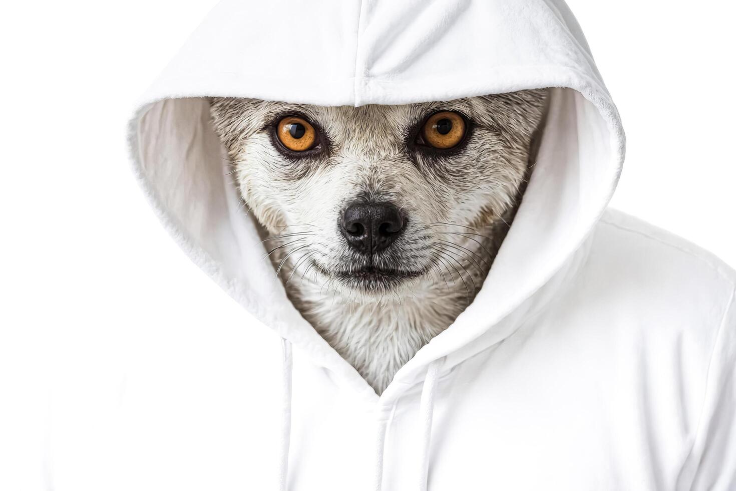 Dog Wearing a White Hoodie photo