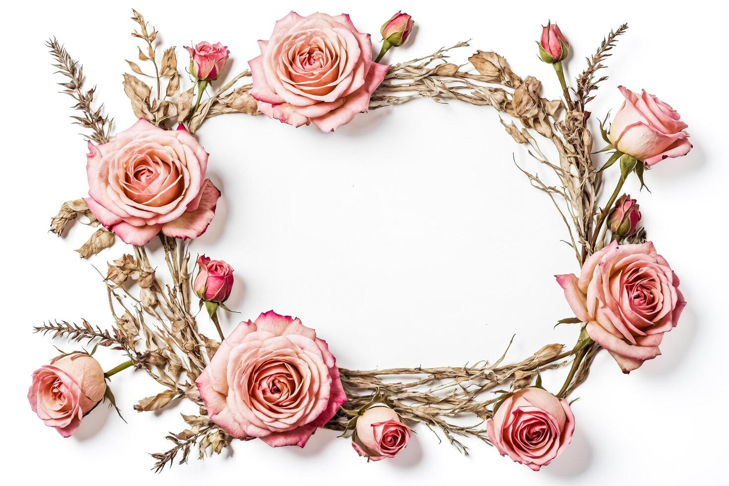 Delicate Pink Roses with Dried Branches Frame photo
