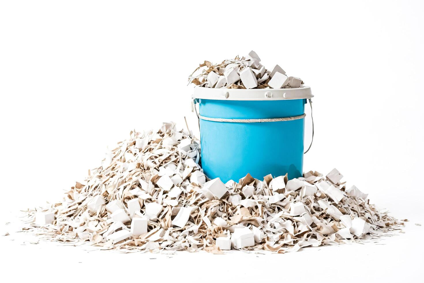 Blue Bucket Overflowing With Shredded Paper photo