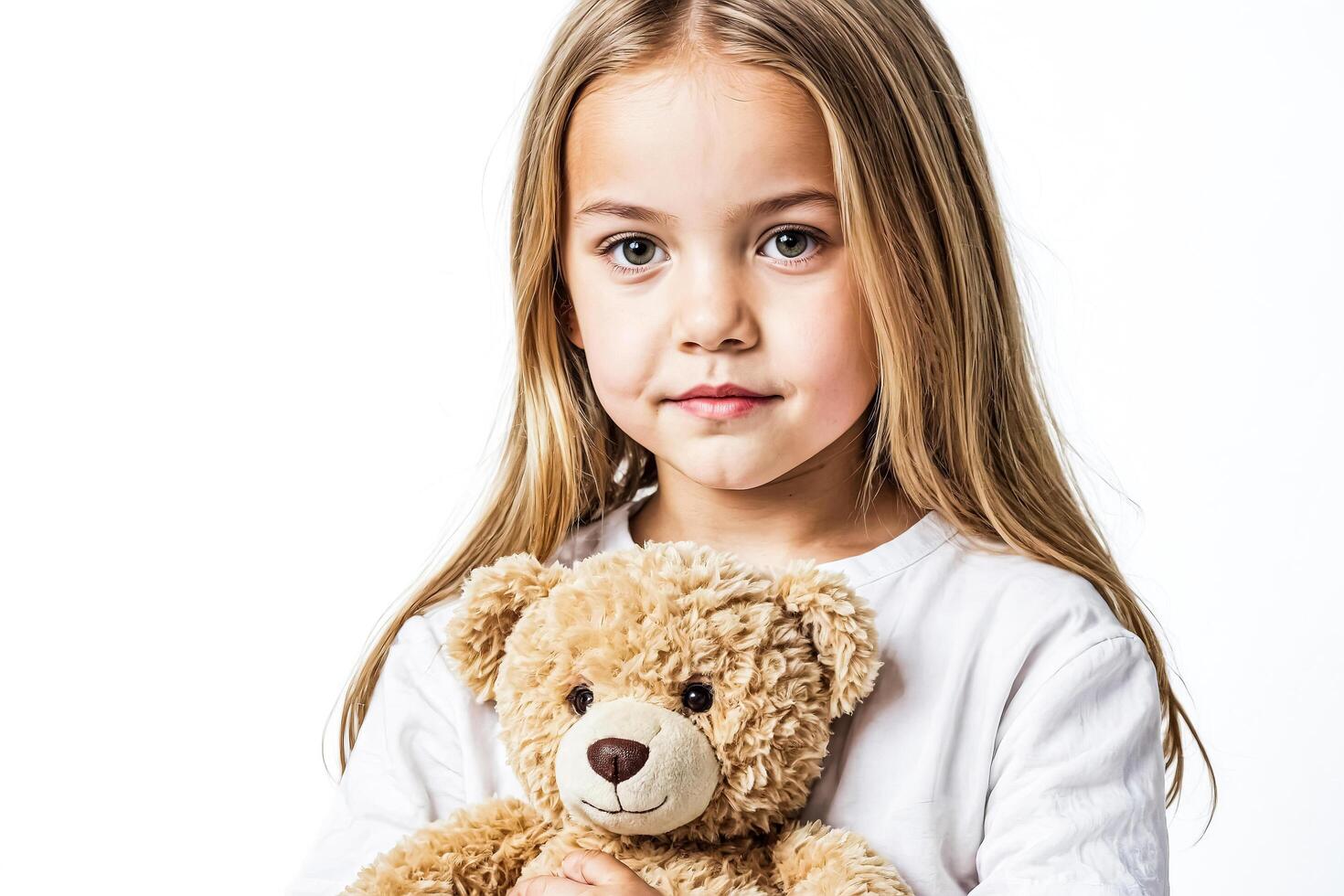 Little girl holding a teddy bear photo