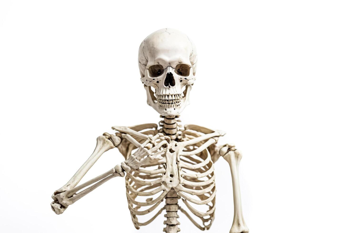 Human Skeleton Holding Hand to Chest photo