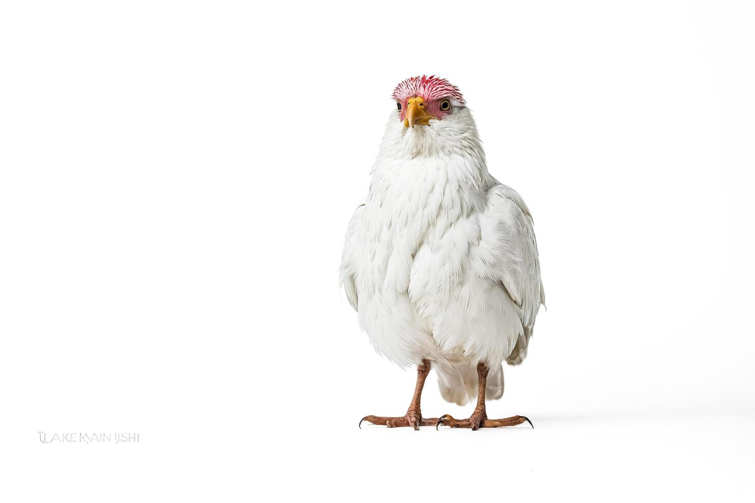 White bird with red crest stands on white background photo