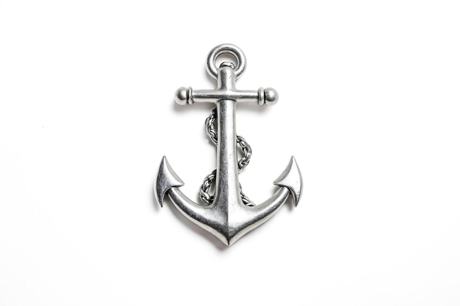 Silver Anchor with Rope on White Background photo