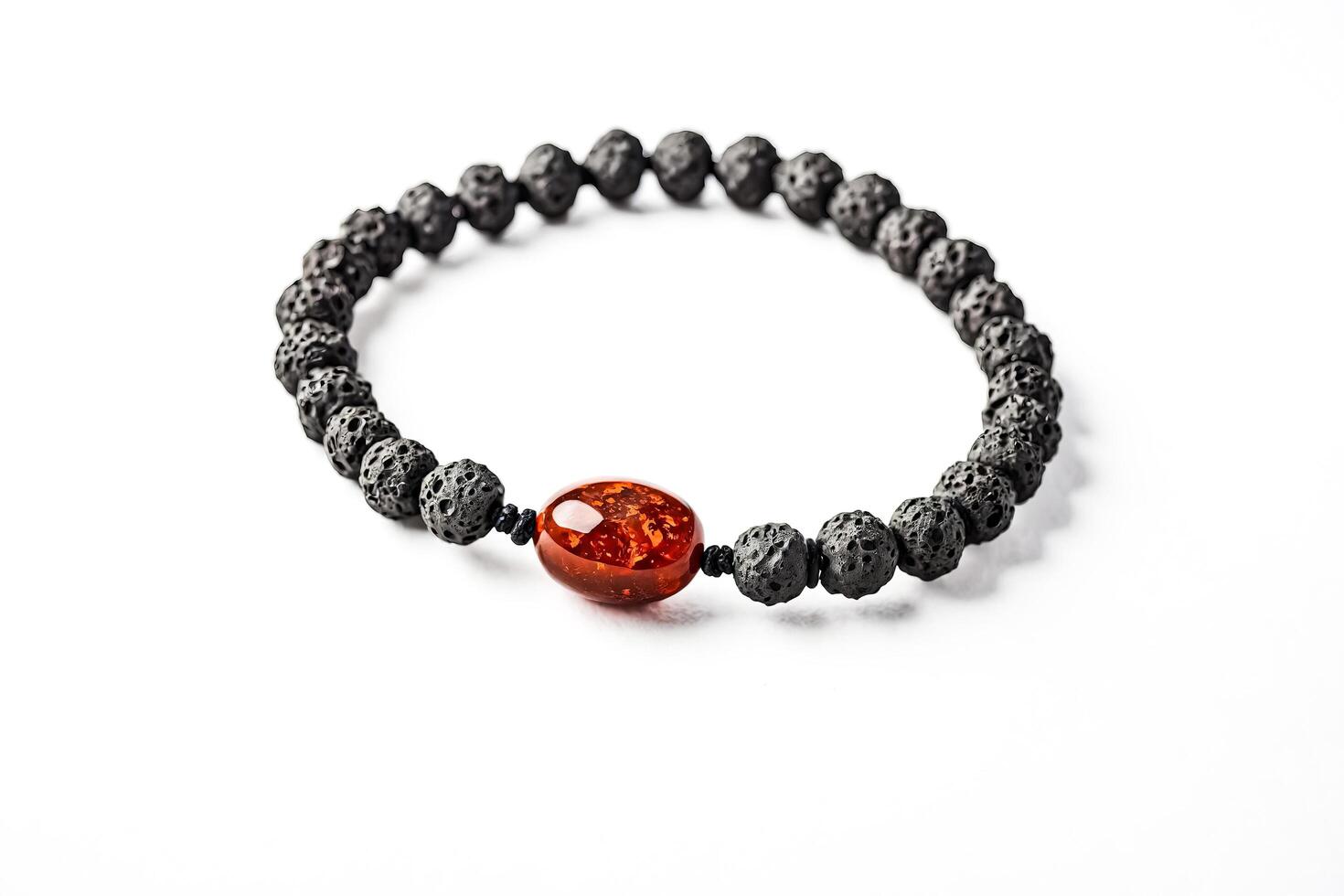 Black Lava Stone and Amber Bracelet photo