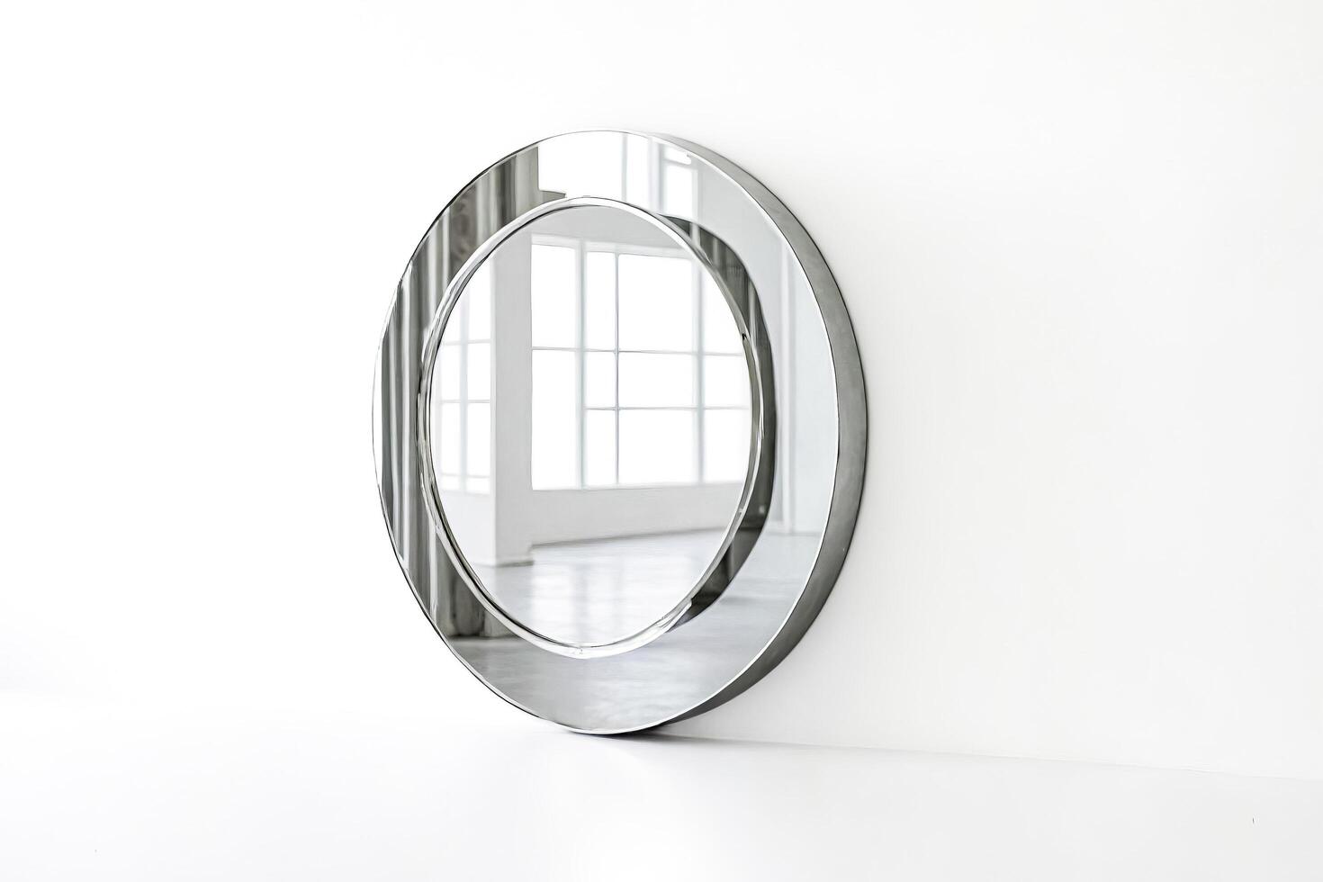 Round Mirror with Silver Frame photo