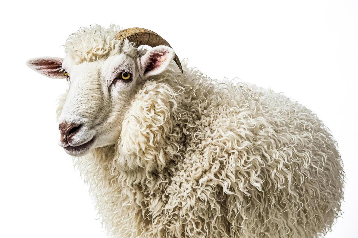 Close-up Portrait of a White Sheep with Curly Fur photo