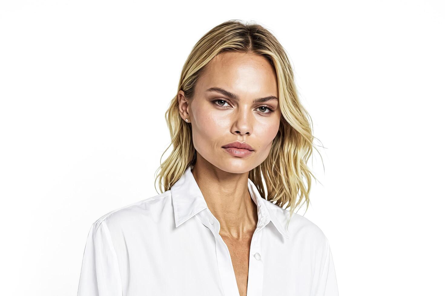 Portrait of a Blonde Woman in a White Shirt photo