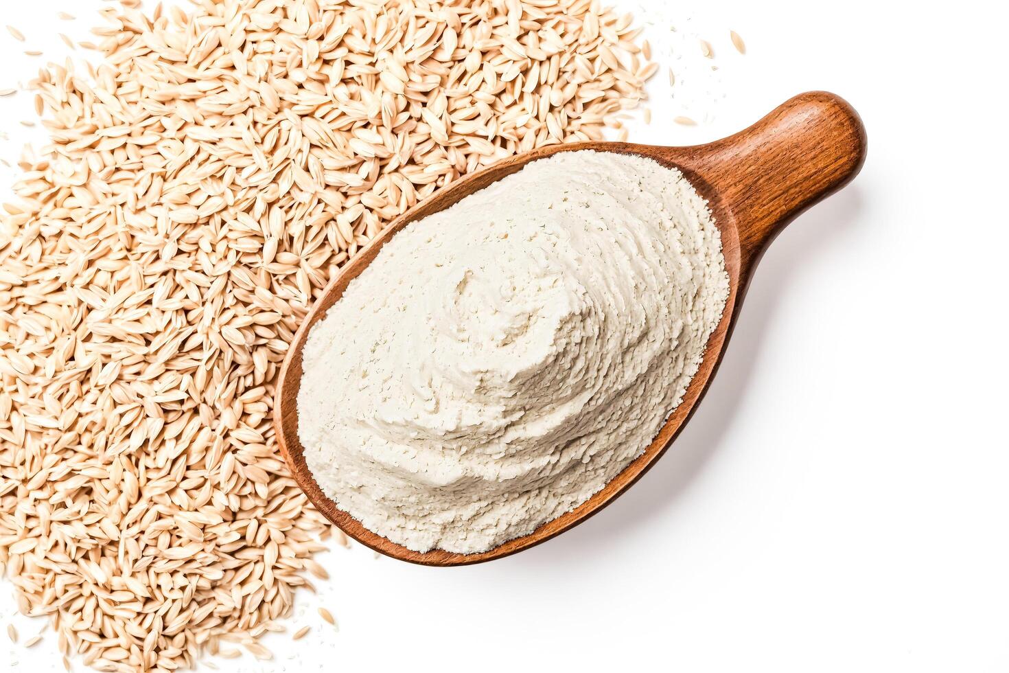 Oat Flour in Wooden Spoon with Oat Groats photo
