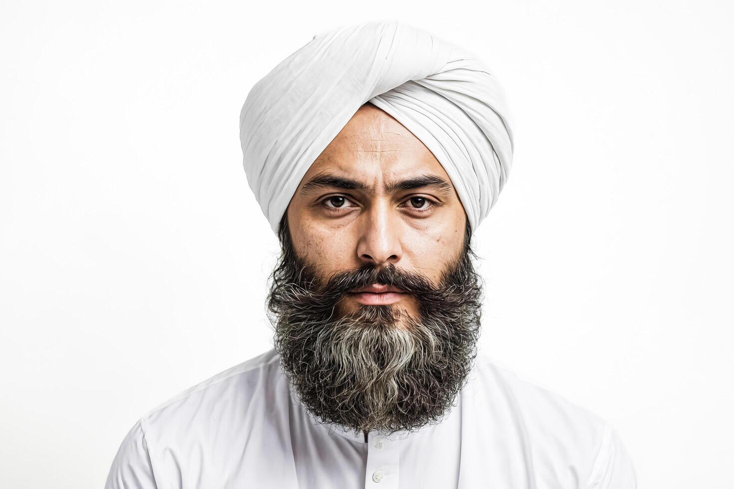 Portrait of a Sikh man with a long beard and white turban photo