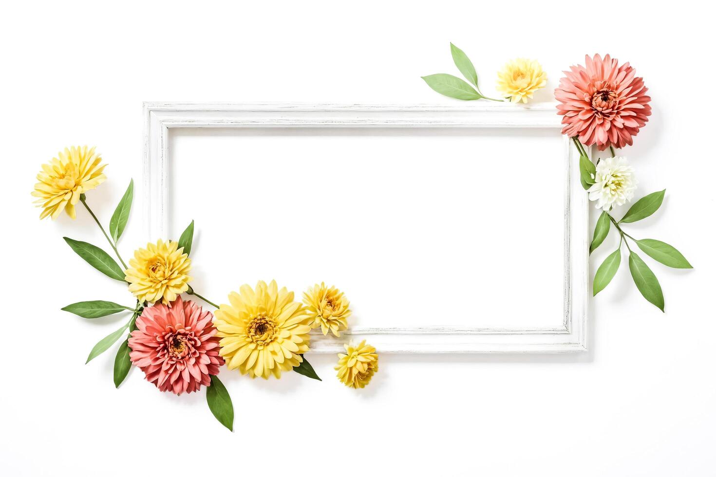 White frame with flower arrangement photo