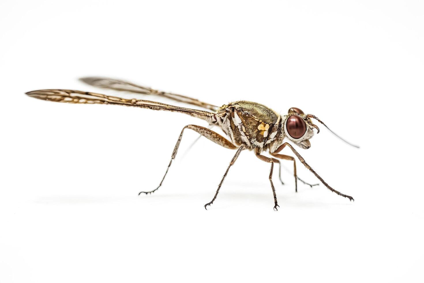 Macro Photography of a Brown and White Insect with Large Red Eyes photo