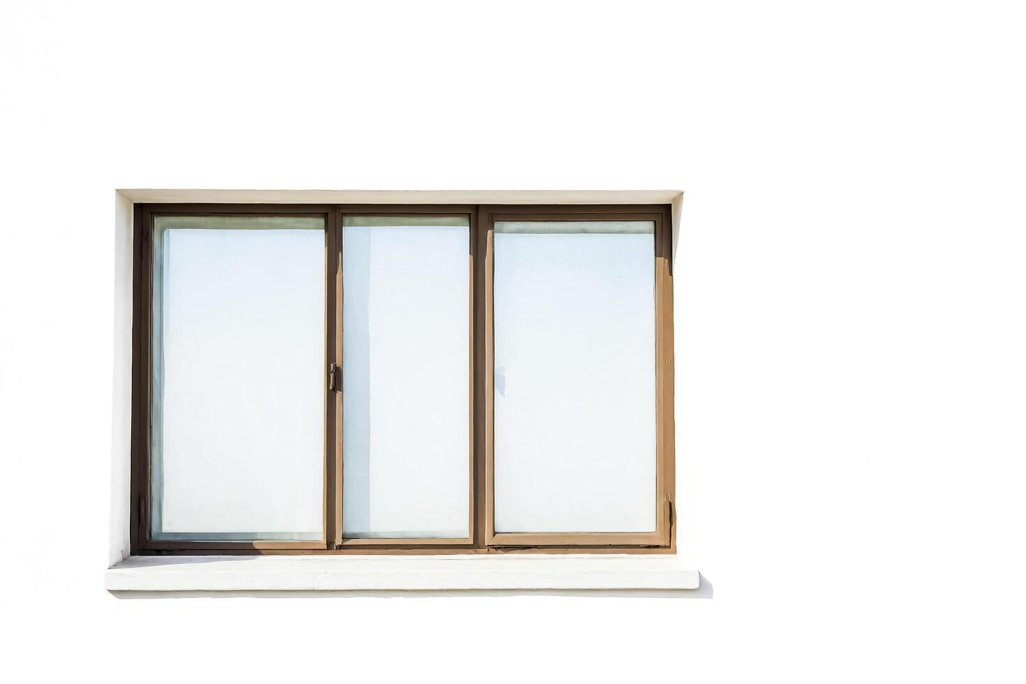 Window with Brown Frame on White Wall photo