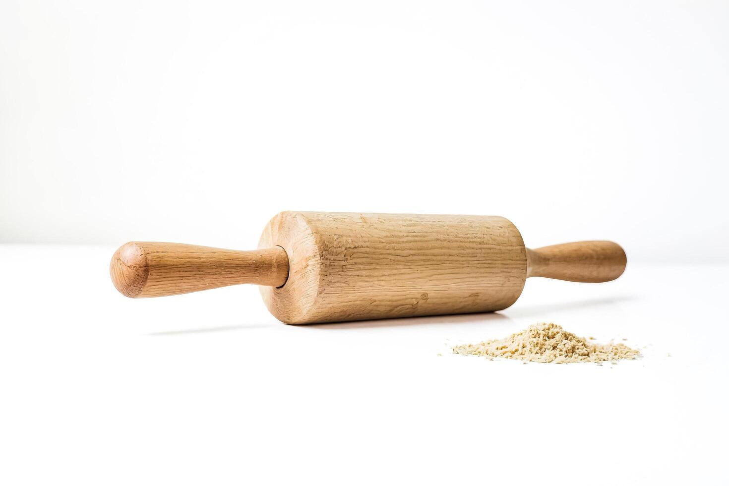Wooden Rolling Pin and Flour on White Background photo