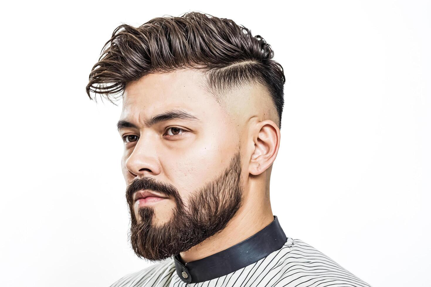 Close up portrait of a man with a beard and stylish haircut photo