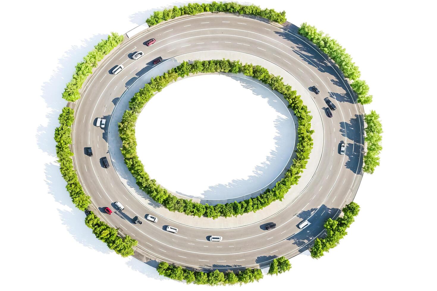 Aerial view of a roundabout with cars driving photo
