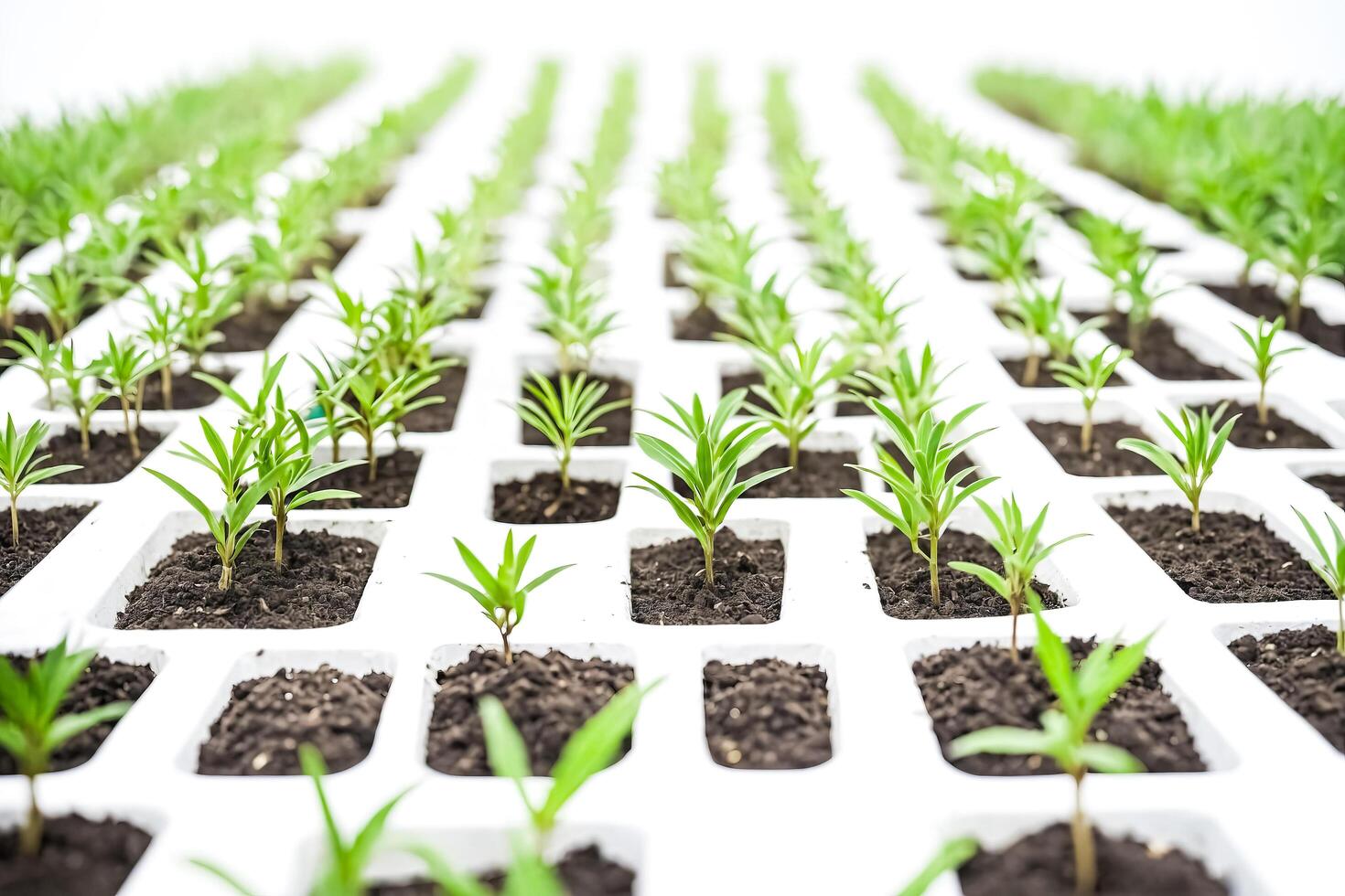 Rows of Green Seedlings in a White Tray photo
