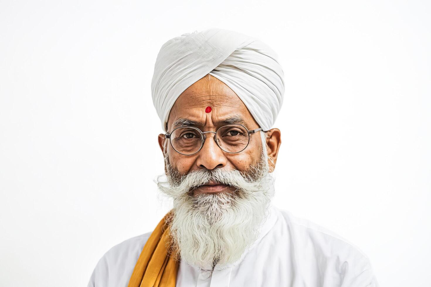 Portrait of a Senior Indian Man with a White Turban and Long Beard photo