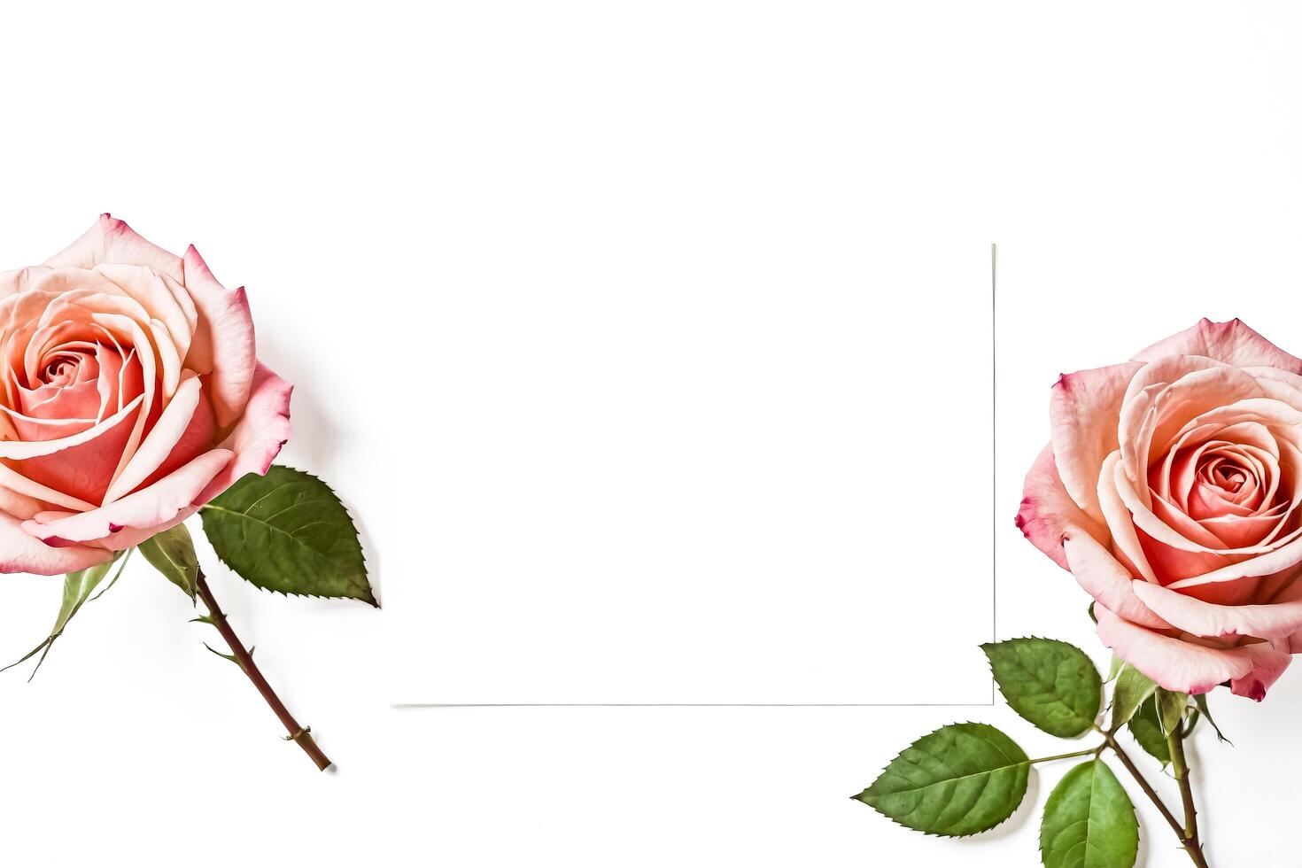 Pink roses with blank card photo